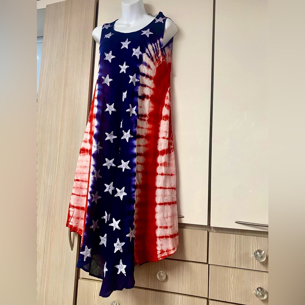 American flag 100% rayon, handcrafted tie dye in India summer dress cove… - Picture 17 of 17